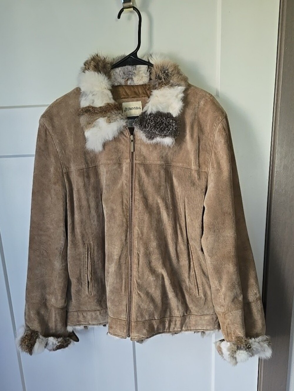 St Johns Bay Suede Fur-Trim Zip Jacket - Taupe